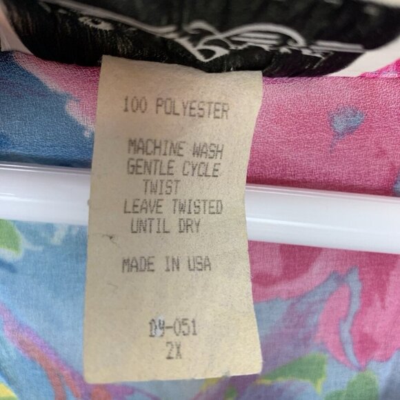 Vintage 2 Rare Womens 2X Dress Colorful Flowy Floral Abstract Maxi 80s Crinkle - Picture 8 of 16